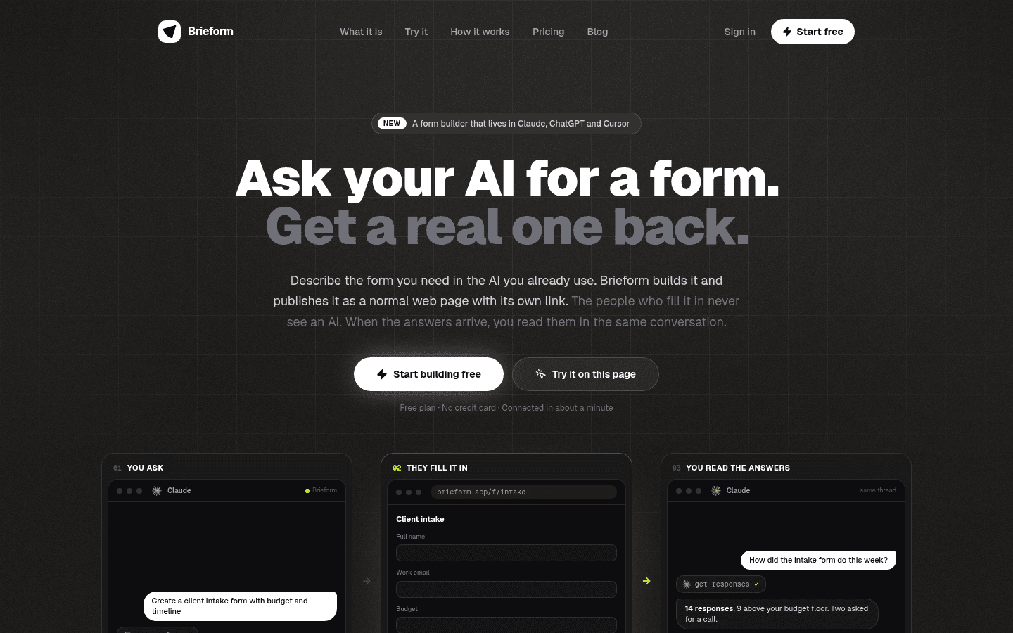 The brieform.app home page