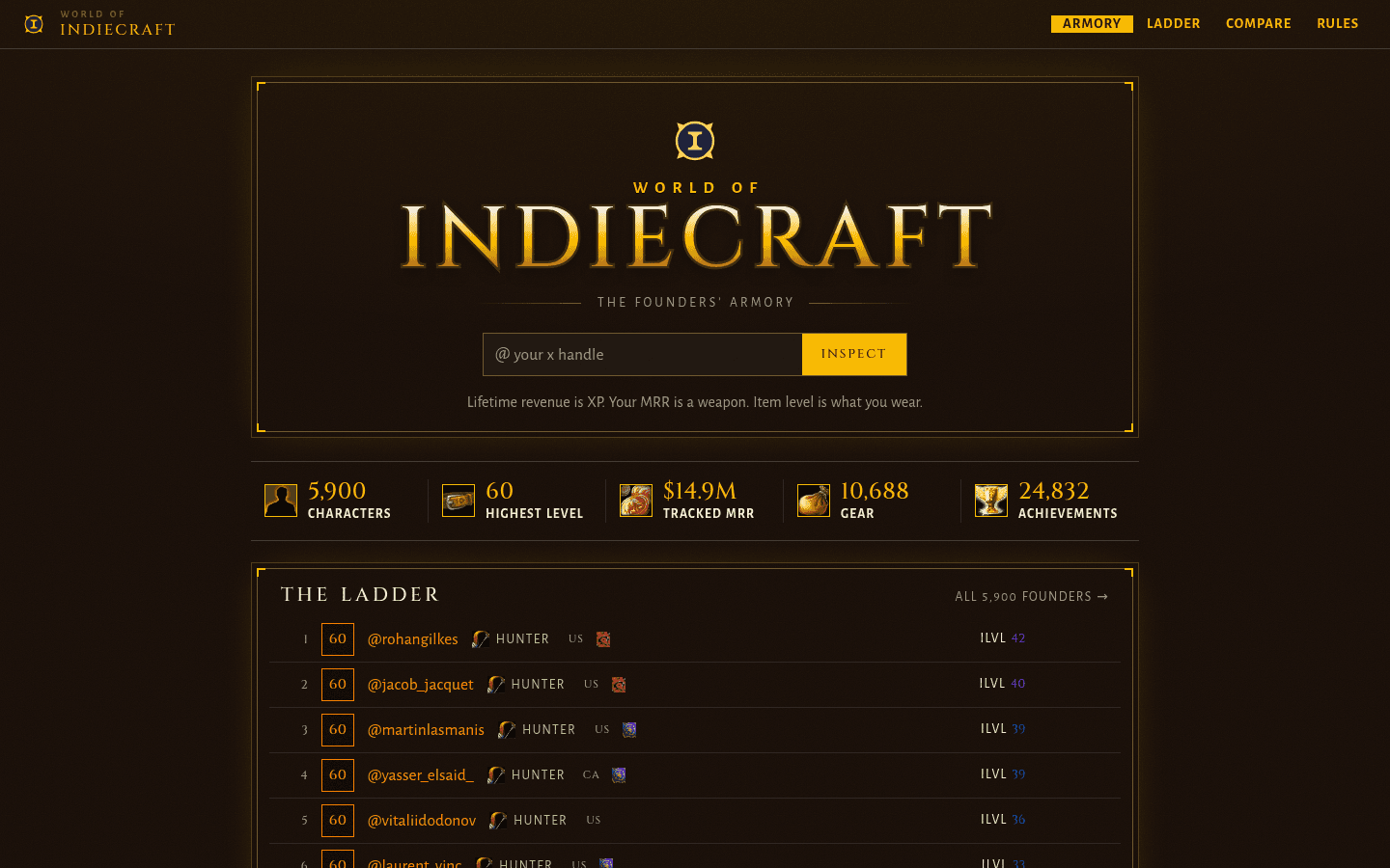 The indiecraft.quest home page